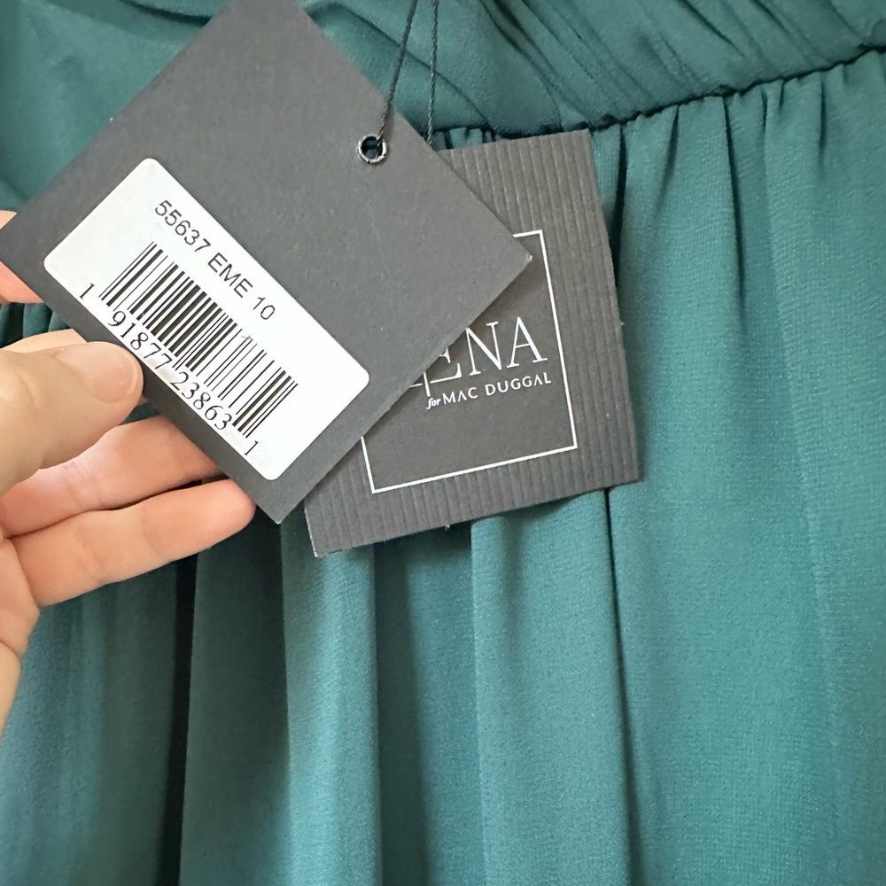 Mac Duggal Emerald Green Long Sleeve Tiered Midi Dress - Picture 9 of 11